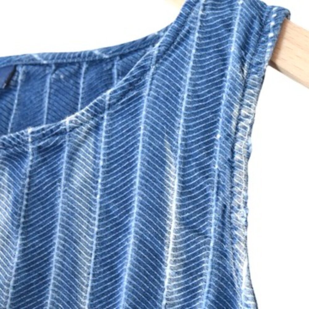 Pure Jill Indigo Dress S Petite Blue Striped Minimalist Chambray Denim Midi - Picture 10 of 10